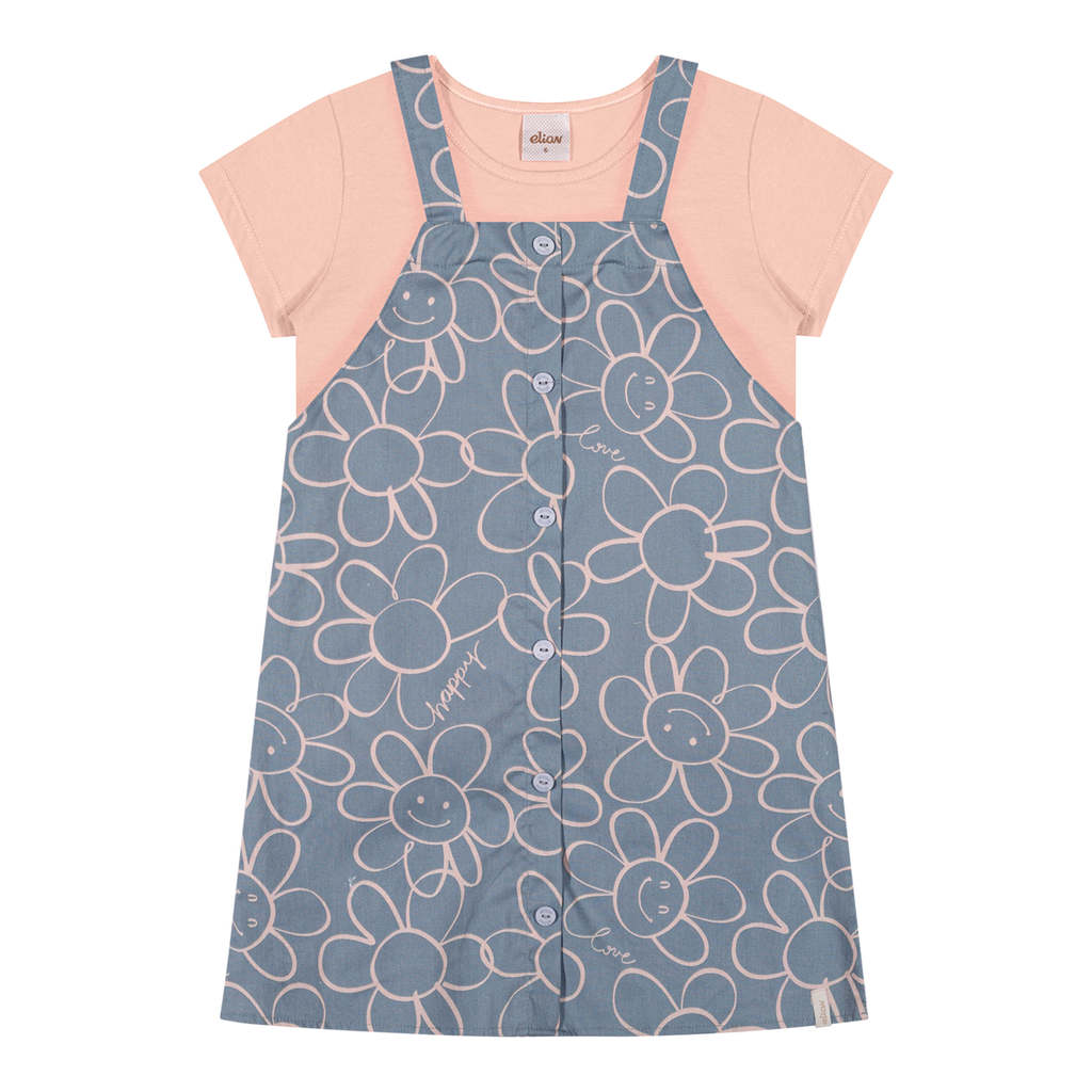 Conjunto Infantil Menina Blusa e Vestido Floral Elian Azul