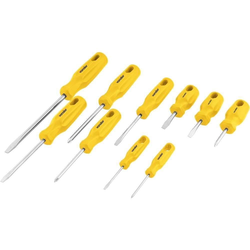 Jogo Chave Fenda e Philips Cromo Vanádio com 10 peças Vonder em Oferta na Shopee