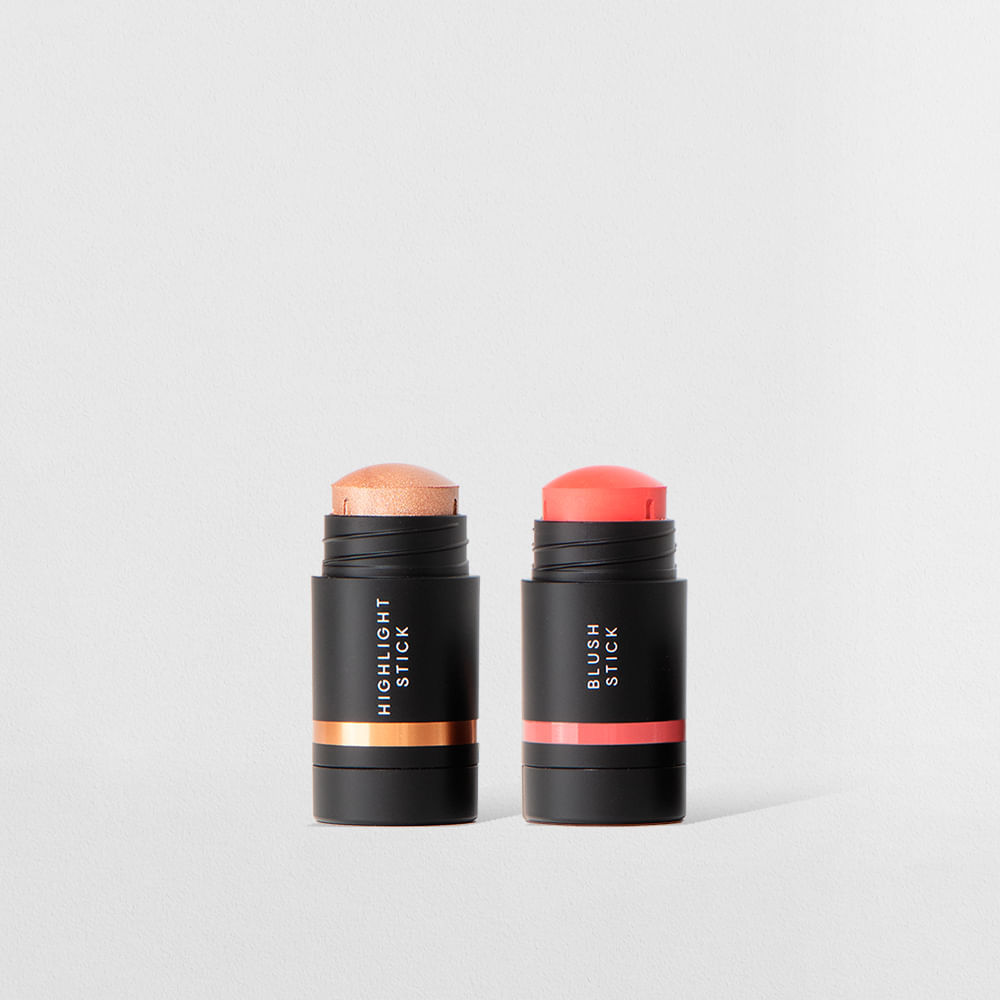 Kit Mini Iluminador em Bastão + Mini Blush em Bastão Coral (2 Produtos) em Oferta na Shopee