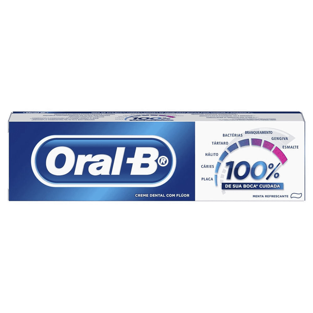 Creme Dental Oral-B 100% com Flúor Menta Refrescante 70g