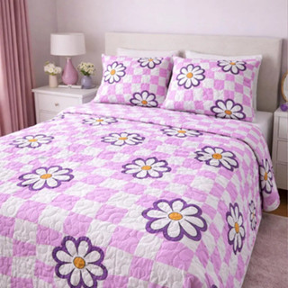 Colcha Cobre Leito Queen 3 Peças Dupla Face 220x260 Estampas Kit Cobre Leito Rosa/roxo Florido em Oferta na Shopee