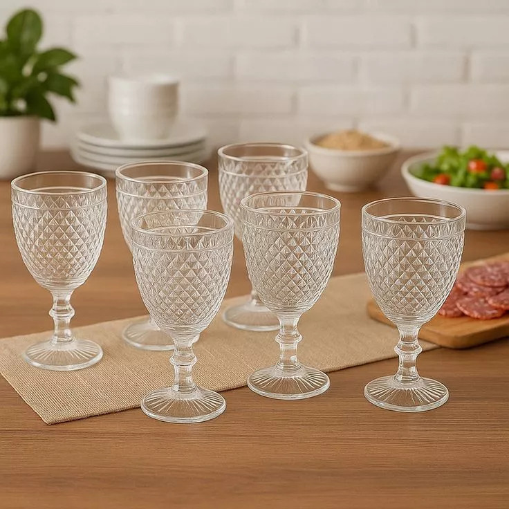 Conjunto 6 Taças de Vidro Bico de Abacaxi Servir Bebidas Cristal Transparente Cozinha Visitas Festas