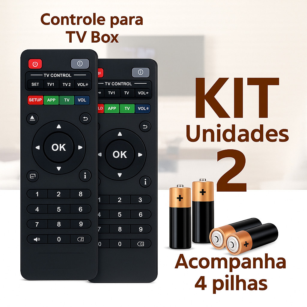 Kit 1 ou 2 Controles Remotos Para TV Box Inteligente Completo C/ Pilhas AAA