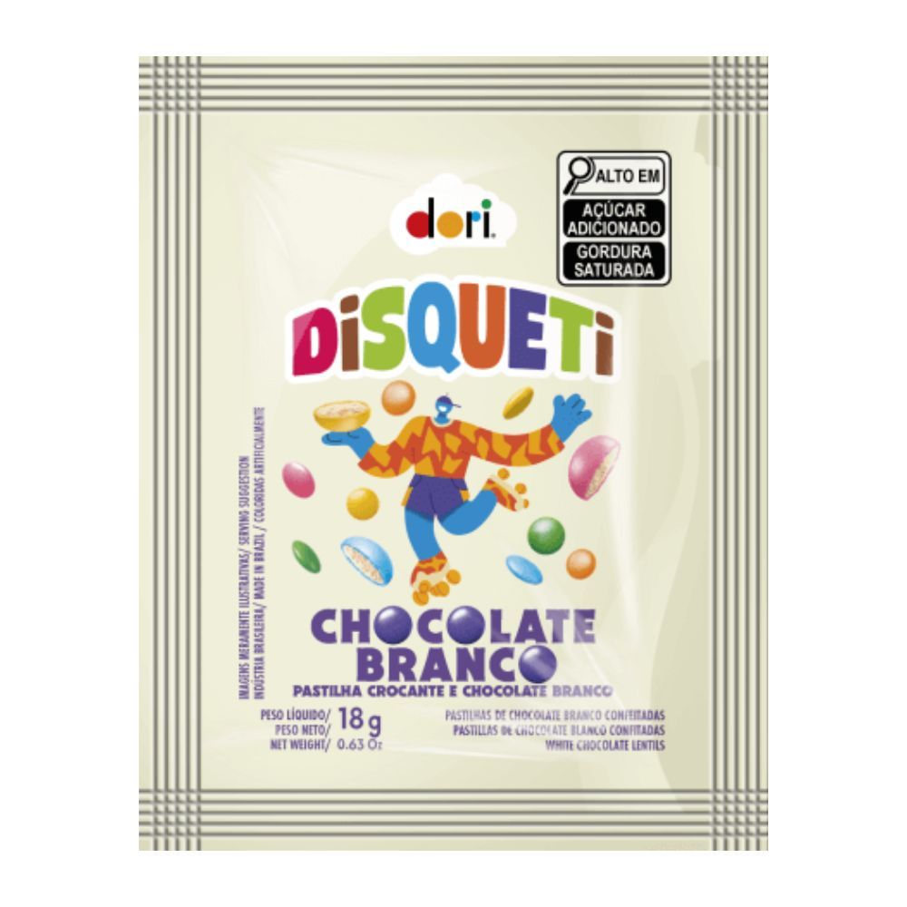Confeito Disqueti Dori Chocolate Branco 18g em Oferta na Shopee
