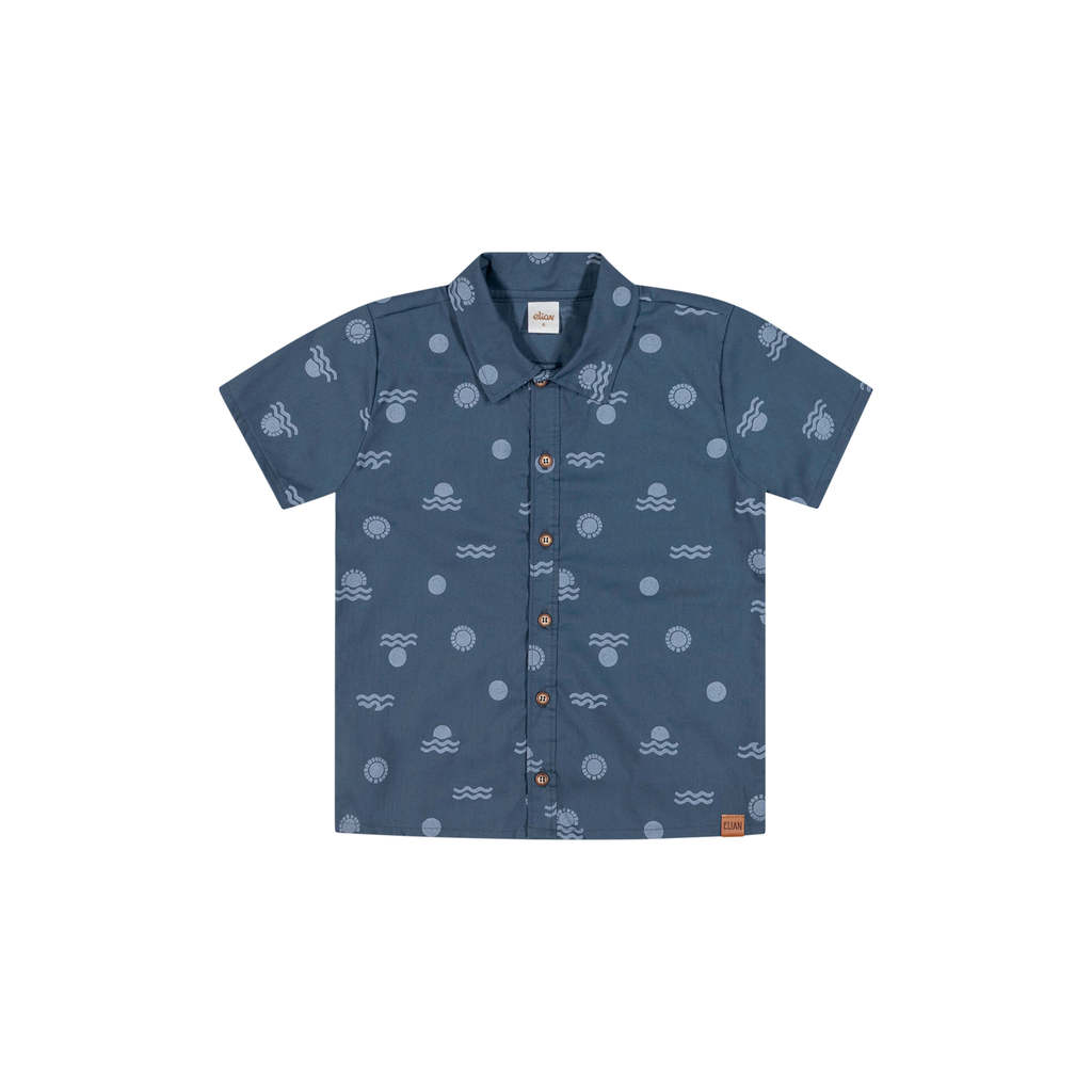 Camisa Manga Curta Infantil Menino Tropical Elian Azul