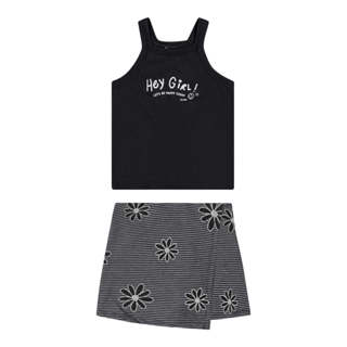 Conjunto Infantil Menina Flor Flamê Elian Preto em Oferta na Shopee