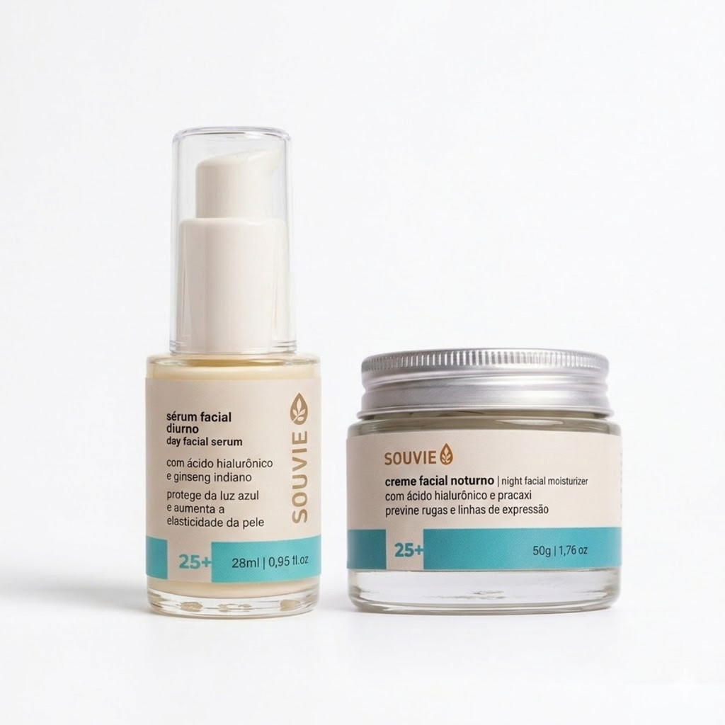 Kit Serum Diurno e Creme Noturno Facial Hidratante 25+ Souvie