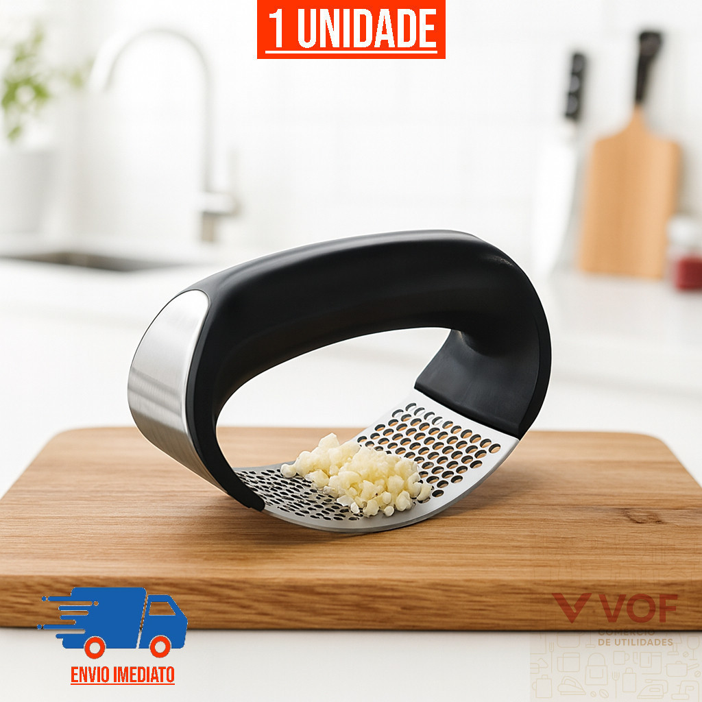 Amassador Espremedor de Alho Inox Prensa Manual Triturador de Alho Temperos Cozinha