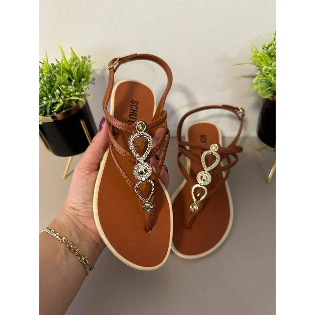 Sandália Chinelo Caramelo Cor Inverno Feminino Rasteira Confortável Calçado Mulher