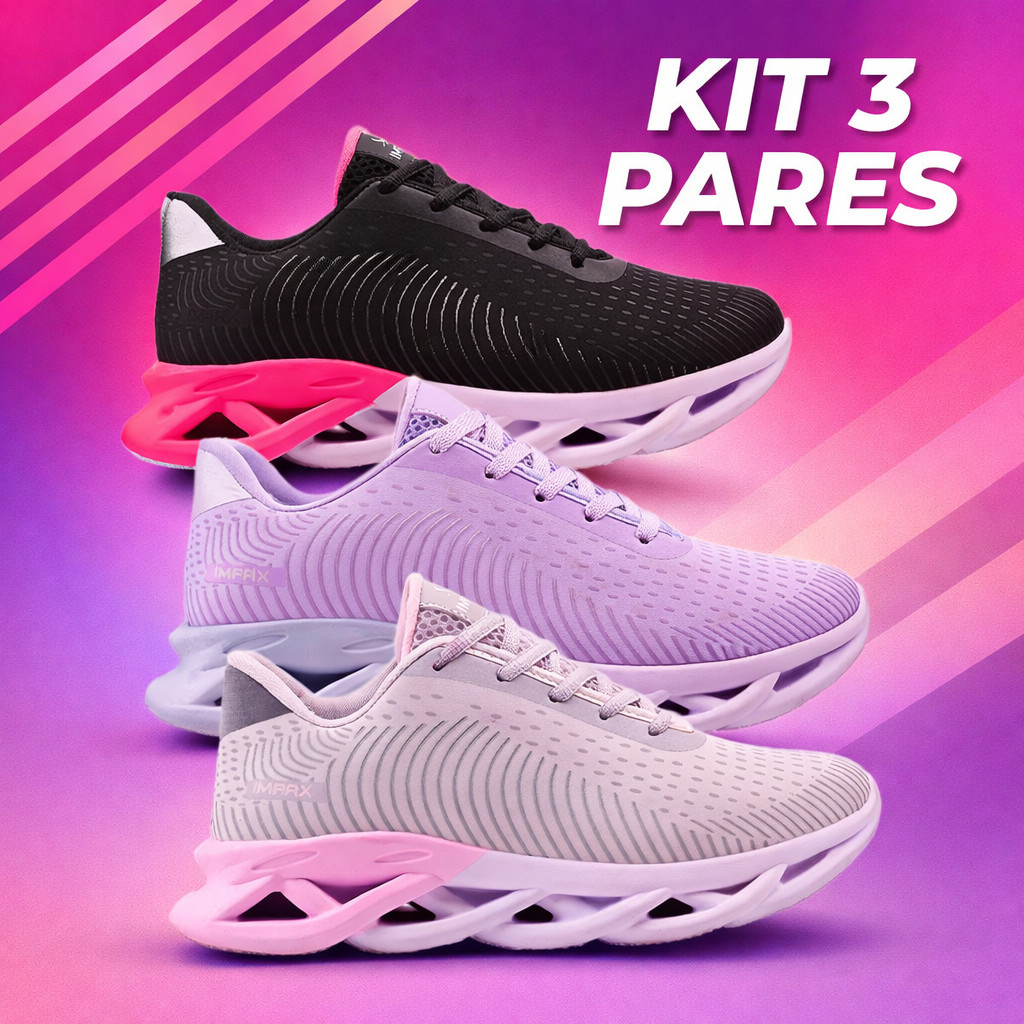 Kit 3 Tenis Feminino Treino Confortavel Leve Macio Academia Caminhada Esportes Corrida Dia a Dia