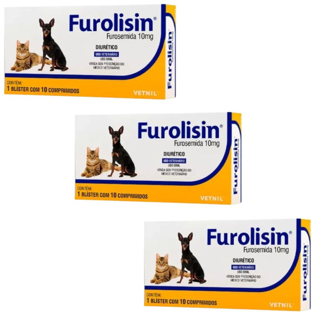 03 Furolisin 10 mg com 10  Comprimidos Diurético Vetnil