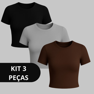 Kit 3 Baby Tee Slim Fit Feminina – Blusa Suplex Academia, Treino e Dia a Dia em Oferta na Shopee
