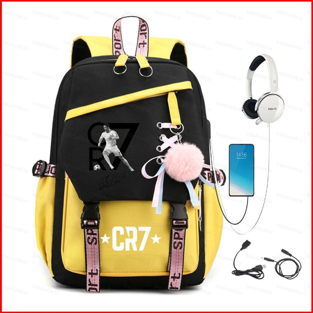 B4 Cristiano Ronaldo Mochila Para Estudante Grande Capacidade Leve Impresso Moda CR7 Bolsa Escolar 4B