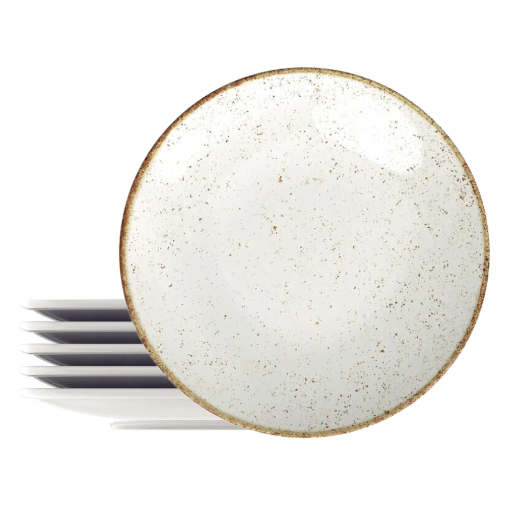 Jogo de Pratos Porcelana Tramontina Raso Rustico Marrom 25cm Kit 6 Peças em Oferta na Shopee