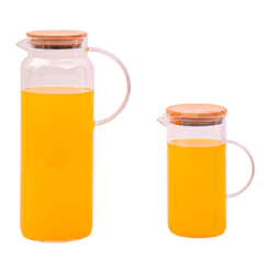 Kit 2 jarras de vidro borossilicato suco com tampa de bambu - Oikos
