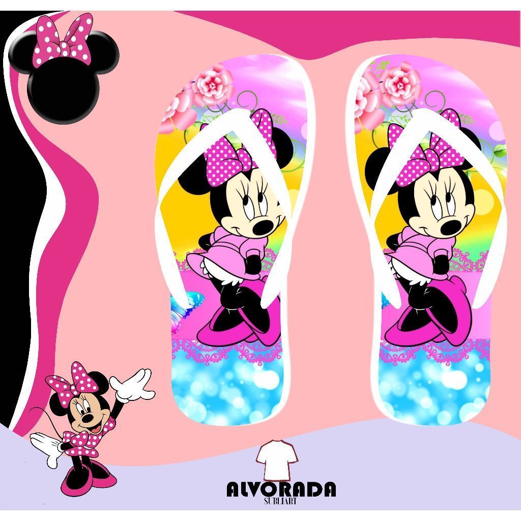 Sandalia Chinelo Minnie Minie Minei Personalizado Personagem Desenho Adulto Infantil