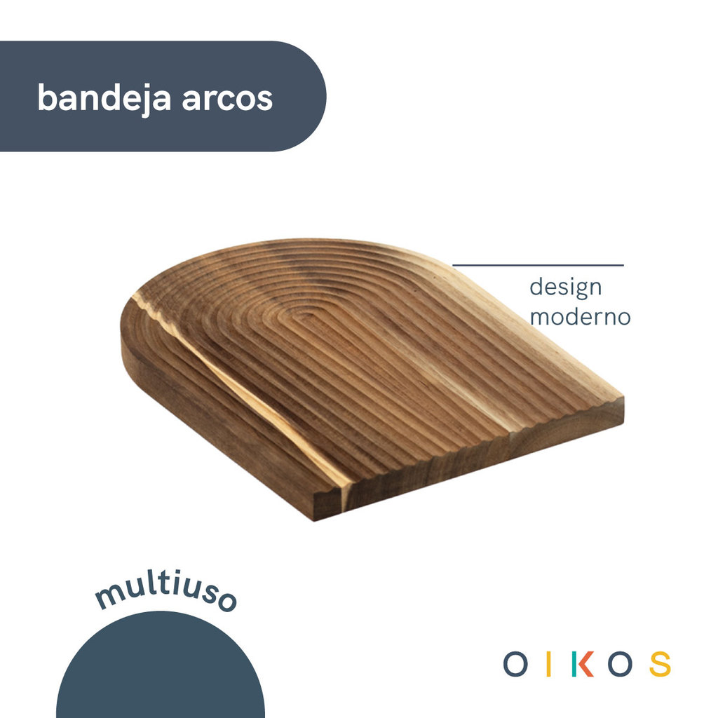bandeja de madeira acácia arcos multiuso - Oikos — imagem 2 de 2