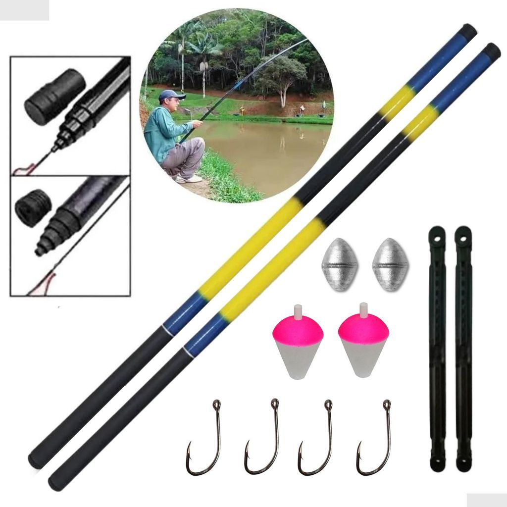 Kit 2 Varas Pesca Telescópica Lisa 4,00 Metros 40% Carbono