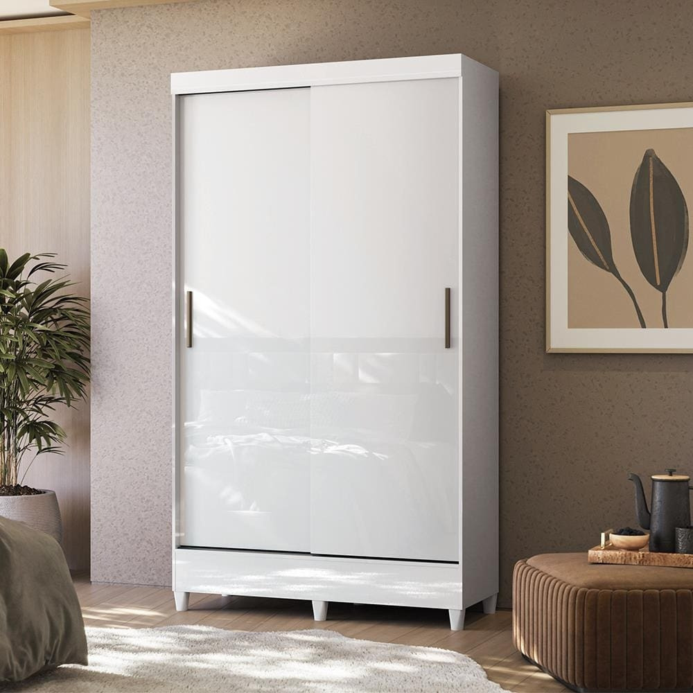 Guarda-roupa Fit 2 Portas 2 Gavetas com Cabideiro Maleiro Solteiro 106.6 cm de largura Santos Andirá