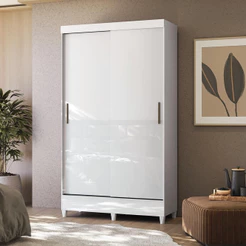 Guarda-roupa Fit 2 Portas 2 Gavetas com Cabideiro Maleiro Solteiro 106.6 cm de largura Santos Andirá