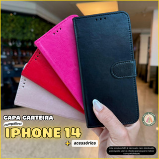 Capa Carteira Para Iphone 14 Couro Sintético + Película 3D Cerâmica Privacidade Privativa Câmera em Oferta na Shopee