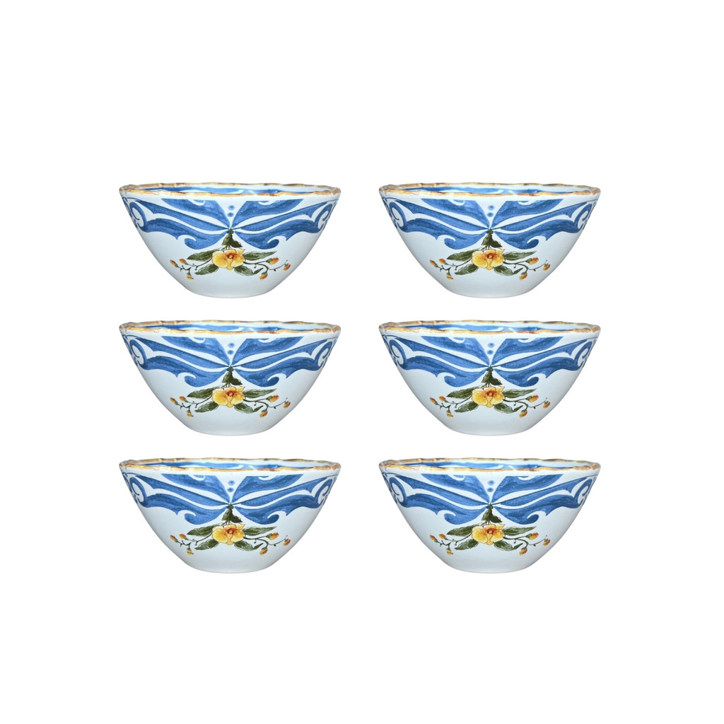 Conjunto 6 Bowls Parrot Paradise Azul e Branco Cerâmica Maison Blanche