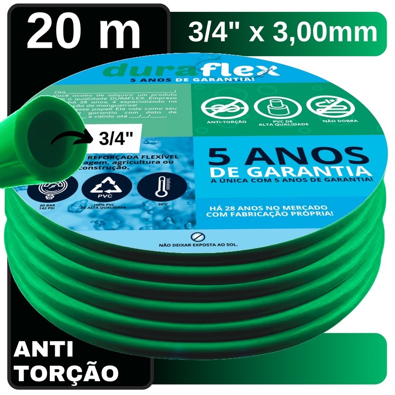 Mangueira Ultra Resistente 20Metros 3/4" x 3mm Verde Profissional