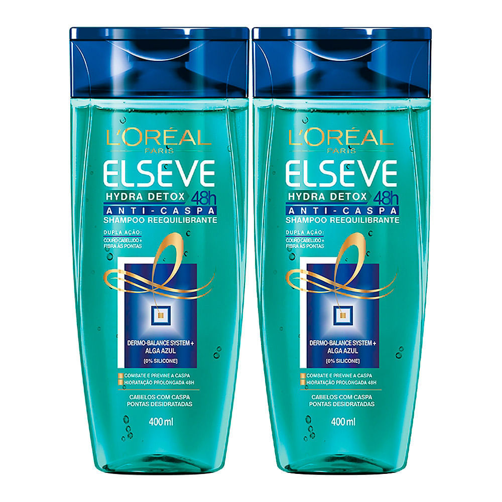 Kit 2 Shampoo Elseve Hydra Detox Anti-Caspa com 400ml em Oferta na Shopee