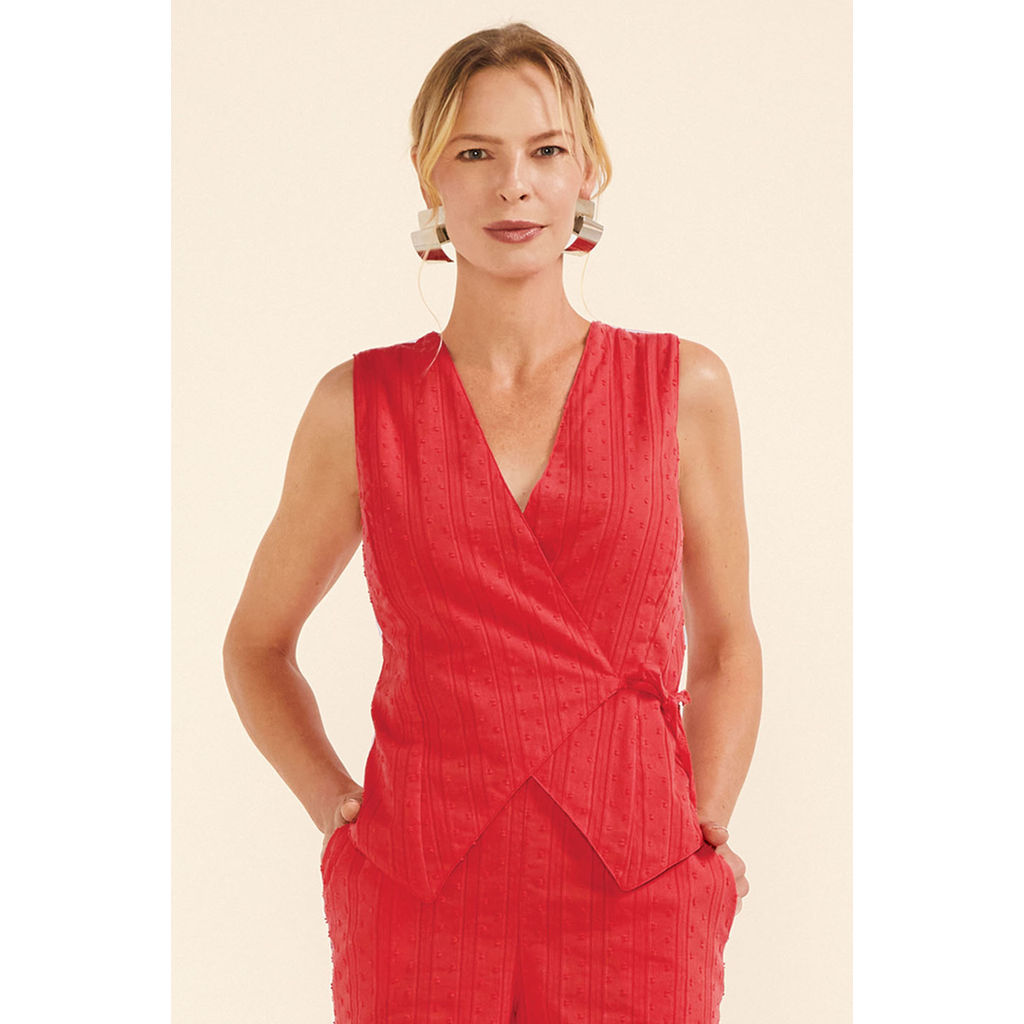 Colete Feminino Transpassado Textura Marialícia Vermelho em Oferta na Shopee