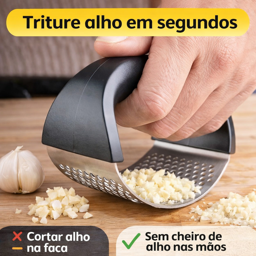 Espremedor Triturador de Alho Inox Manual Amassador Profissional Utensílio Cozinha Fácil Limpeza