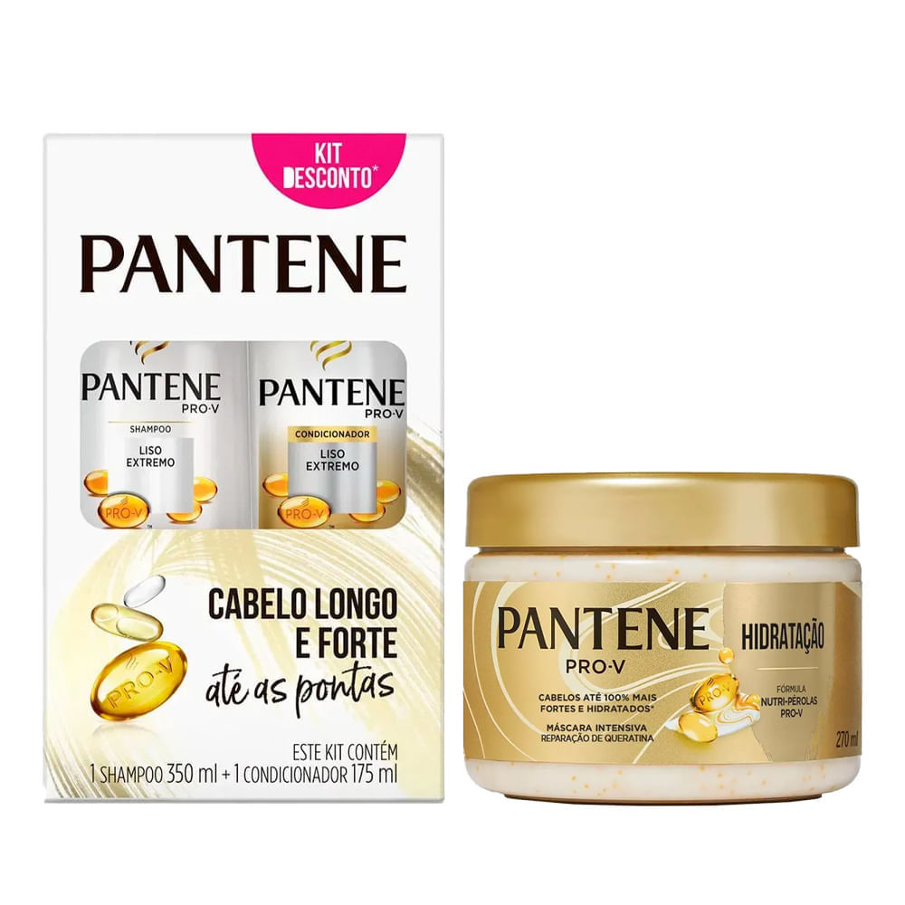 Kit Pantene Liso Extremo Shampoo 350ml + Condicionador 175ml + Máscara Capilar Hidratação 270ml em Oferta na Shopee