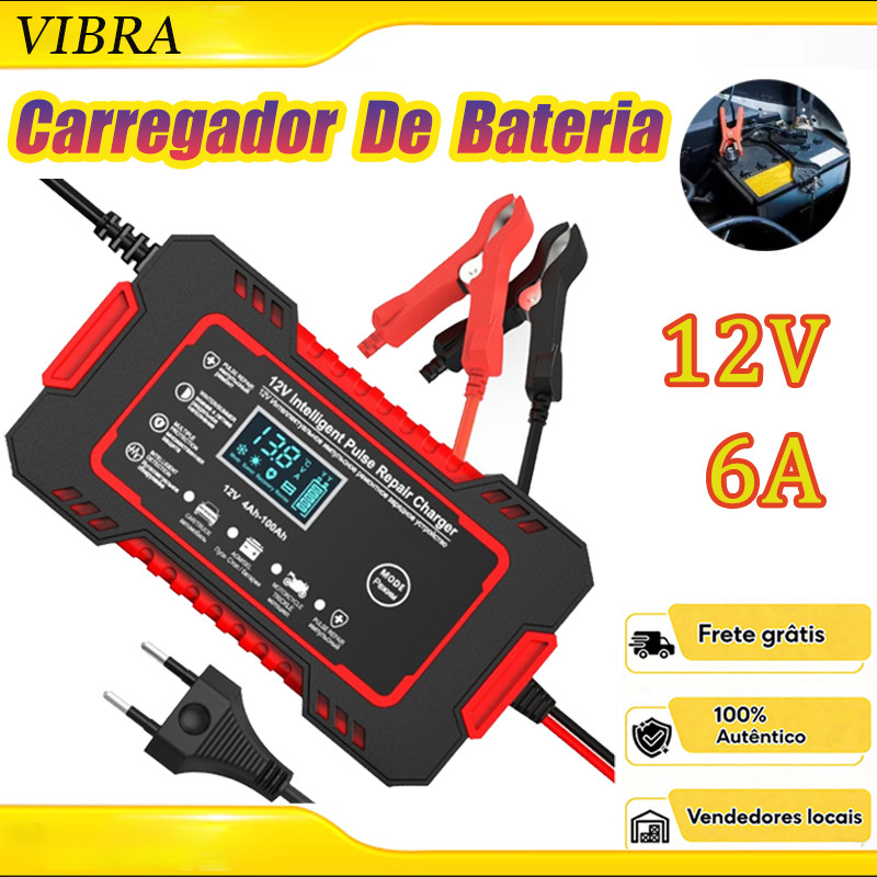 Carregador de bateria automotivo inteligente 12 V 6 A - Display Digital Automático Energia Reparação