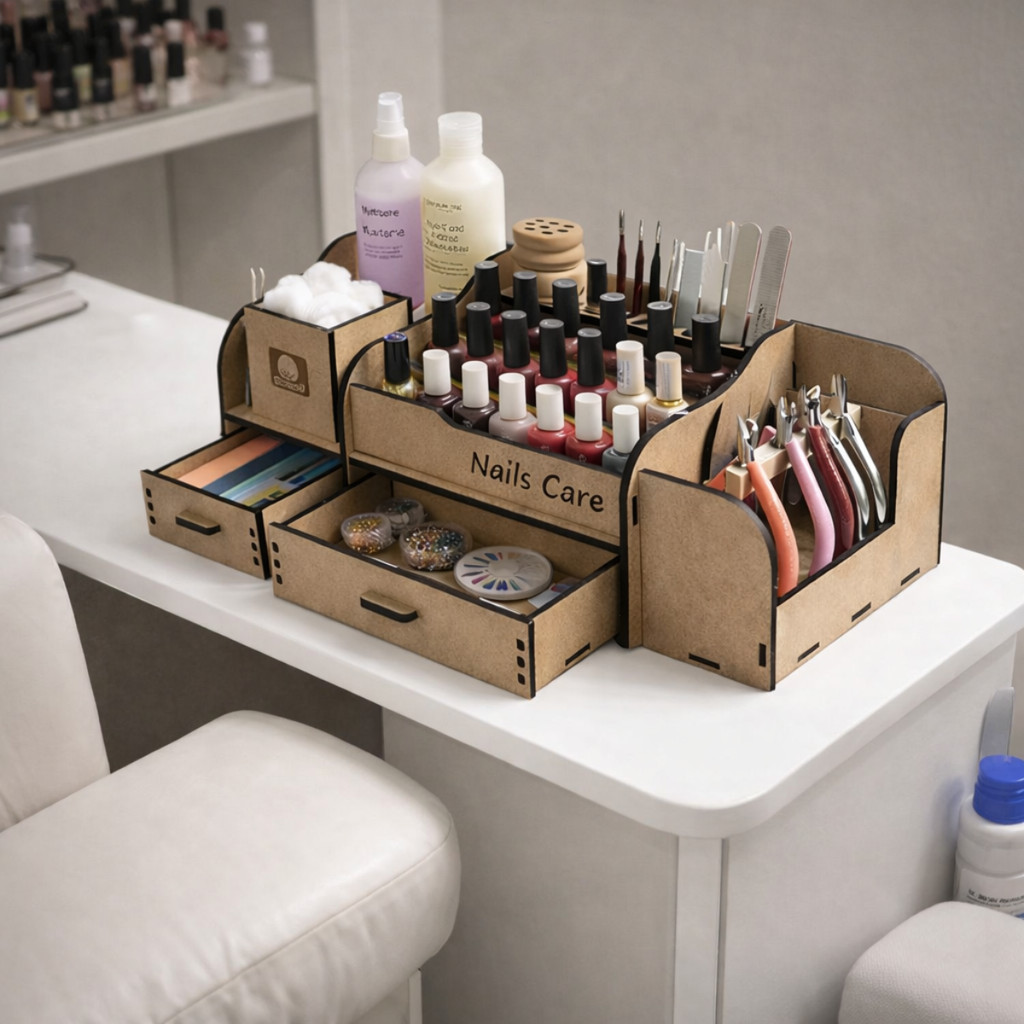 Maleta Organizadora de Manicure MDF com Porta Esmaltes Gavetas e Espaço para Alicates