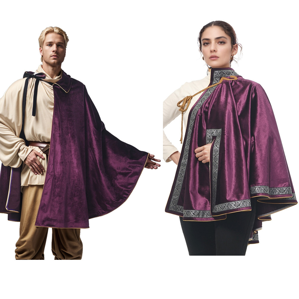 Medieval Mosqueteiro Capa Feminina Masculina Steampunk Xale Meio Ombro Samurai Manto LARP Guerreiro Traje De Halloween