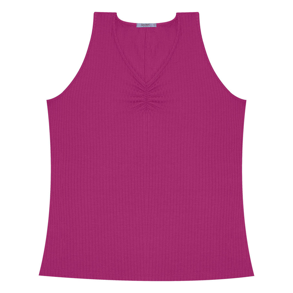 Regata Plus Size Em Ribana Canelada Secret Glam Roxo