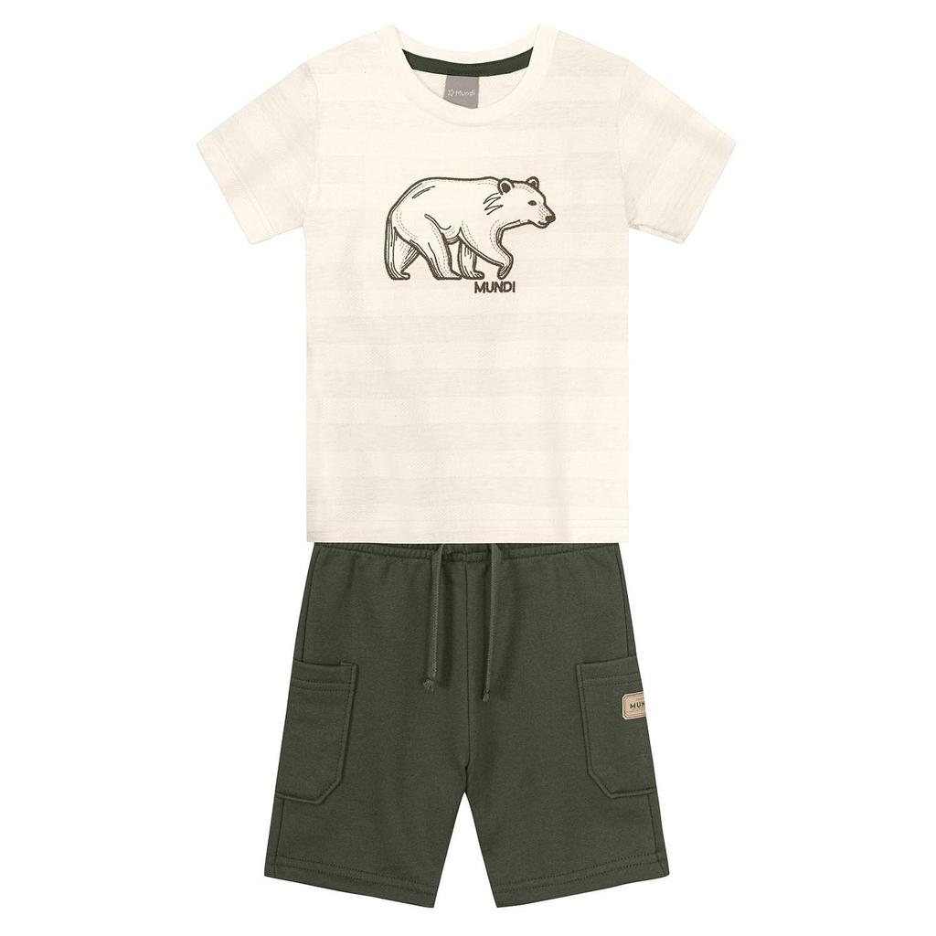 Conjunto infantil menino listrado de ursinho Mundi em Oferta na Shopee