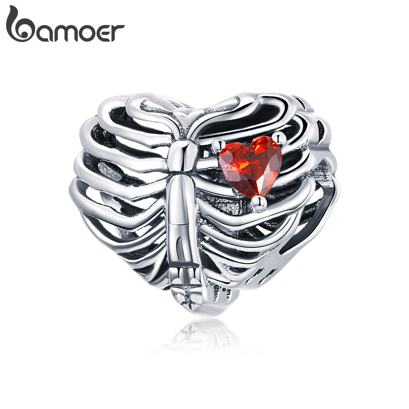 Bamoer Grânulo Gótico Costela Coração Pingente DIY Pulseira Colar Acessórios Para Presentes Femininos