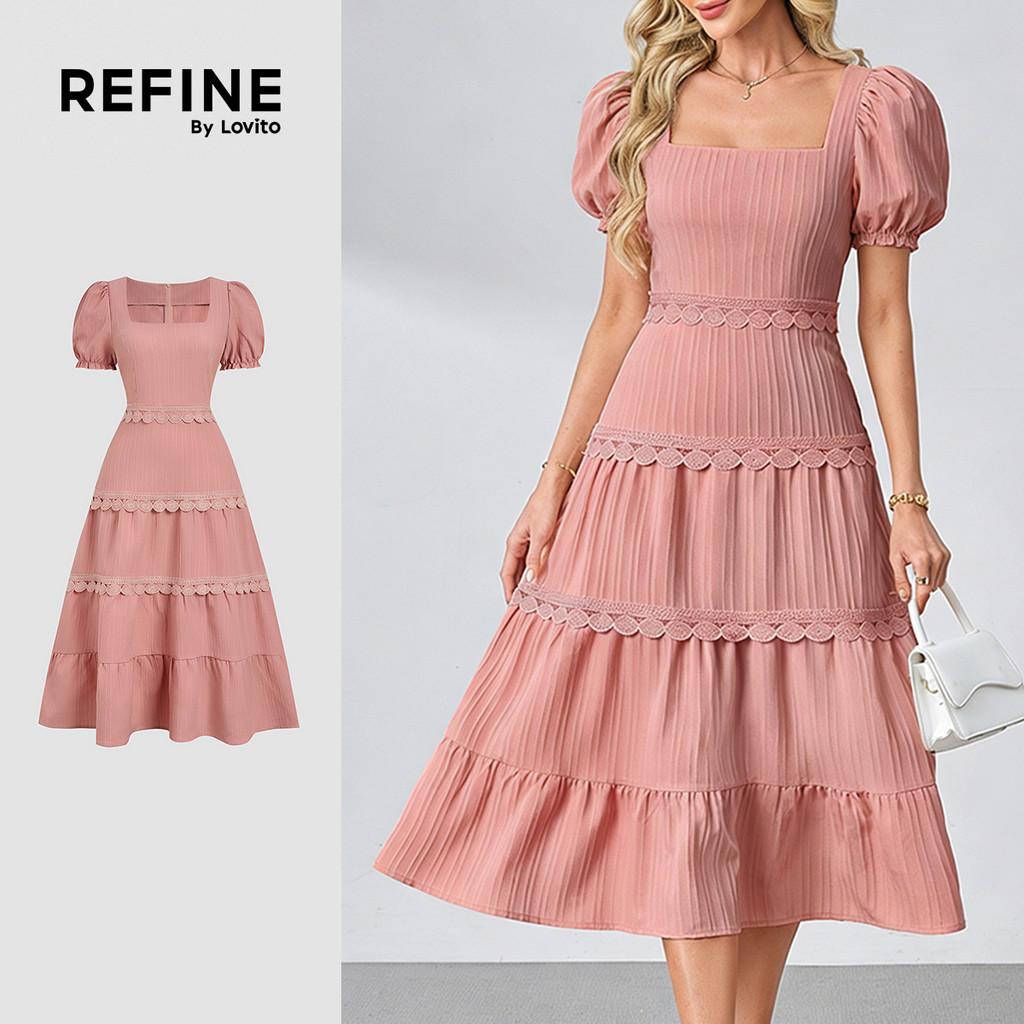(Refine by Lovito) Vestido Elegante com Camadas em Degradé Primavera/verão Rosa para Mulheres. LR32L106 em Oferta na Shopee