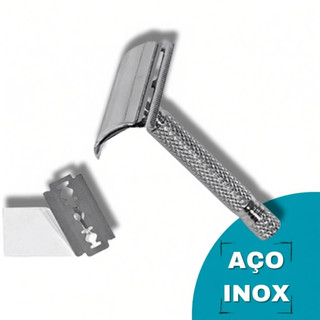 Kit Aparelho de Barbear Clássico Retrô Articulado Metal com Lâmina Barbeador Masculino