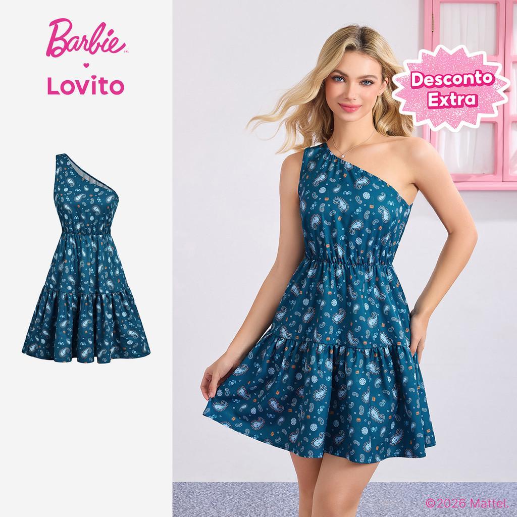 (New arrival) Barbie™ X Lovito Vestido Casual Babados Bainha Assimétrica Primavera/Verão Mulheres DRBL3PAD036 em Oferta na Shopee