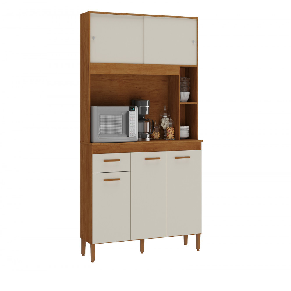 Kit Cozinha Ceara 5 Portas 1 Gavetas Nogueira Madeira Natura Off White Atualle