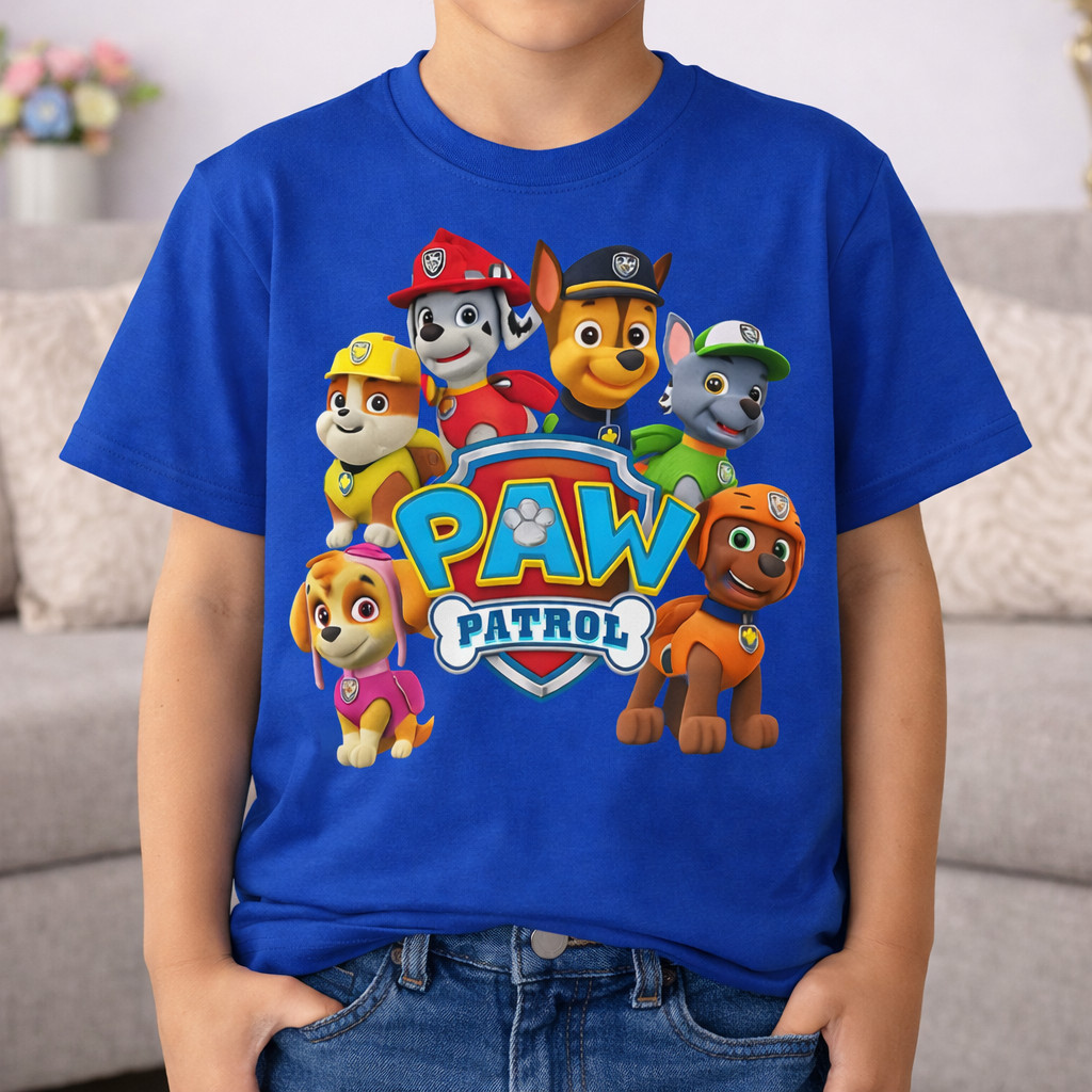 Camiseta Infantil Patrulha Canina Cachorro Roupa Criança Algodão Macio Manga Curta Estampa Divertida Confortável Unissex