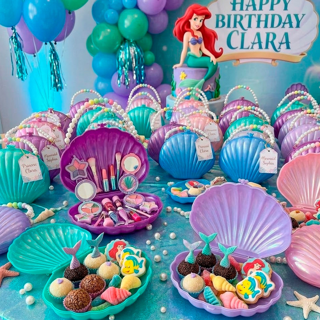 Kit 06 Bolsinha Concha Sereia Ariel Plastica Alça de Perólas Lembrancinha Para Festa Aniversario em Oferta na Shopee