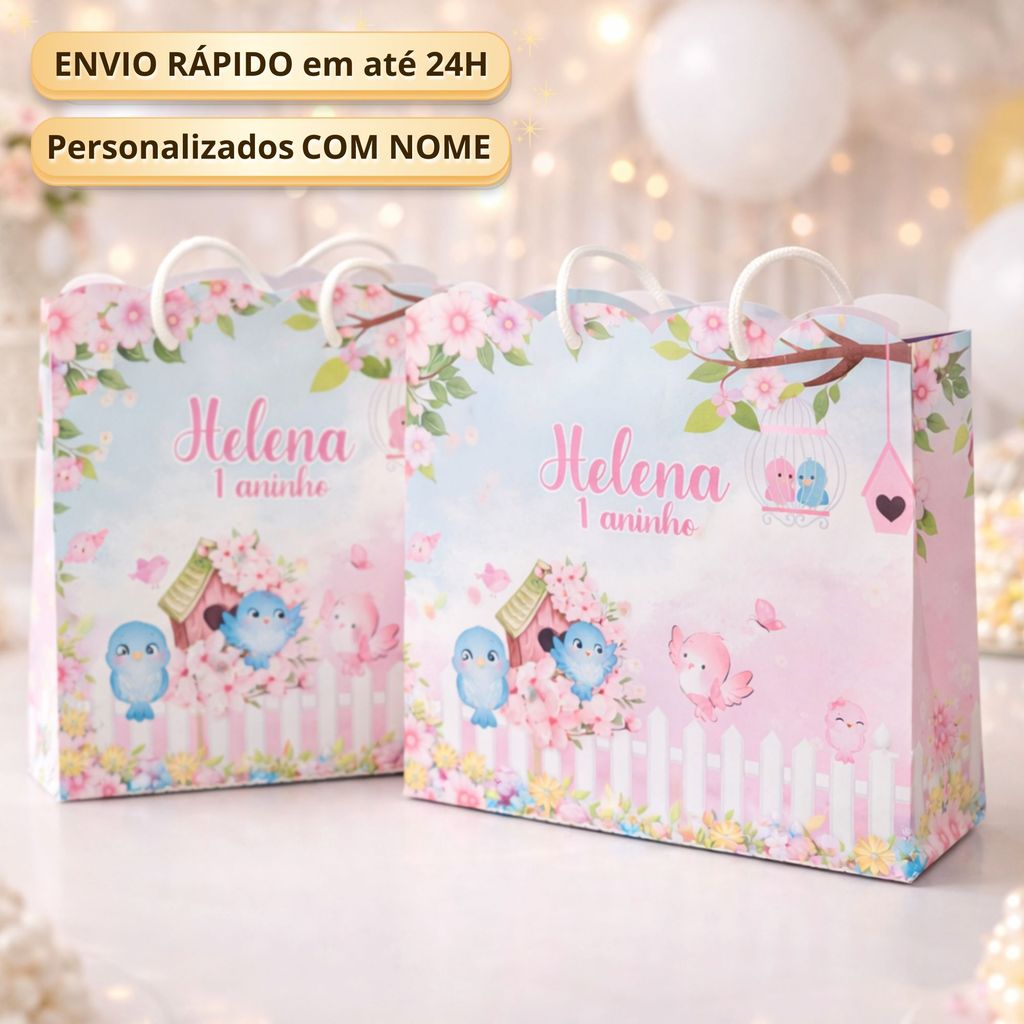 Sacolinha Jardim Encantado Passarinhos Desmontada Personalizada Lembrancinha Kit Festa Luxo