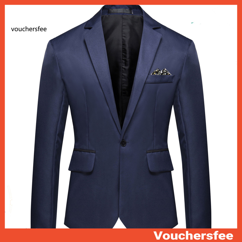 [VOU] Moda Um Botão Lapela Casual Masculino Blazer Manga Comprida Bolso Decorativo Terno Casaco Roupa De Trabalho