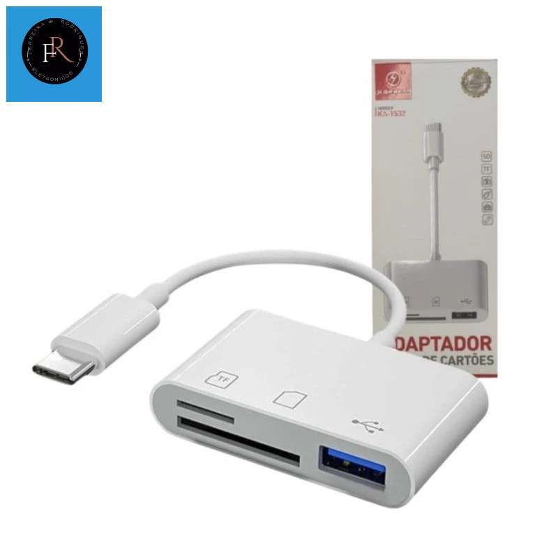 Adaptador Kit c/ 02 unidades Adaptador OTG conexão usb tipo-c leitor de cartão SD, TF e USB KA-1532