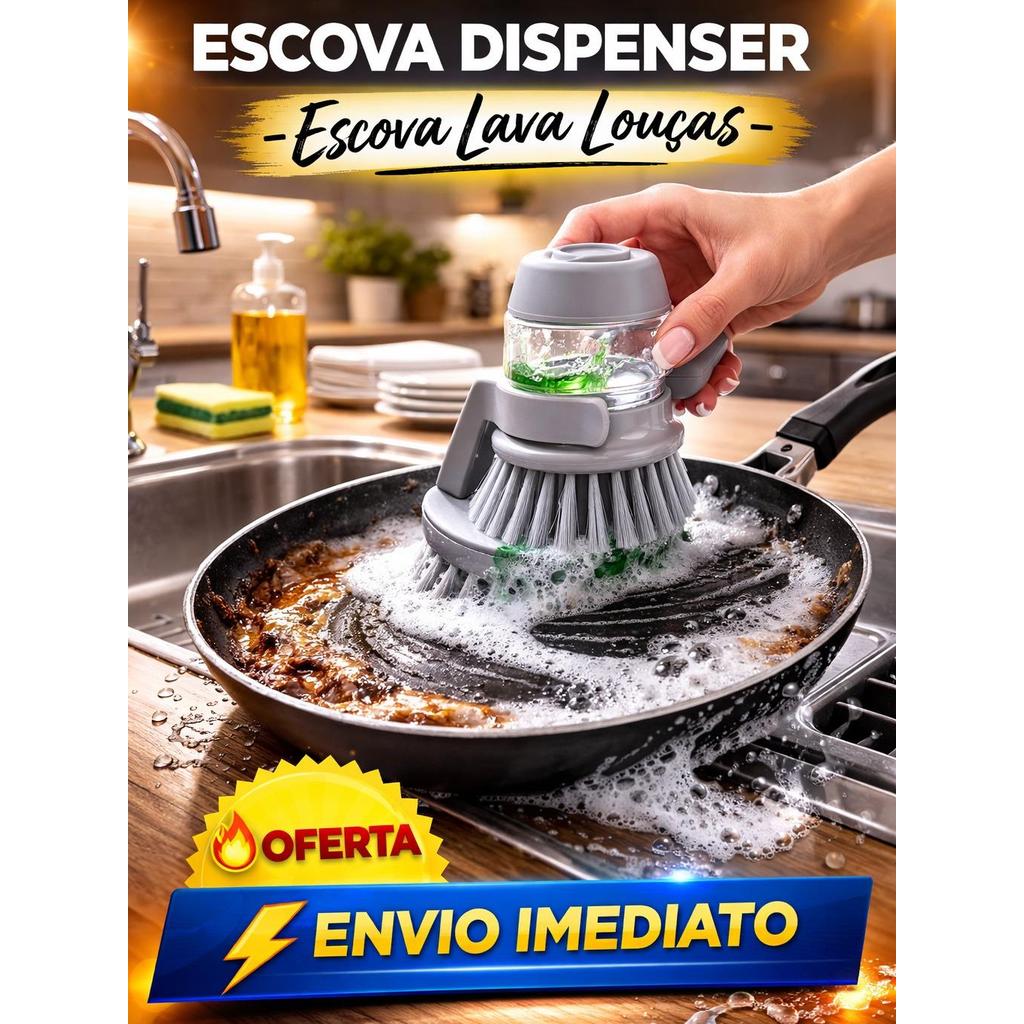 Escova Limpeza Multiuso Dispenser Detergente Sabão Esponja Lava Louça