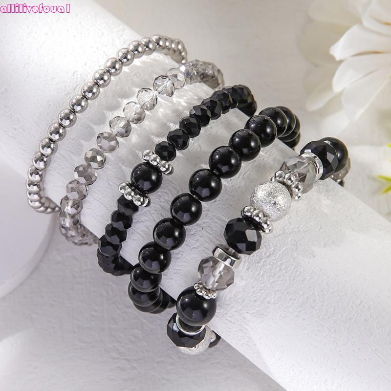 allilivefoua1 5 Peças Conjunto Pulseira Elástica Contas Deslumbrante Pulseiras Ornamento Para Estil