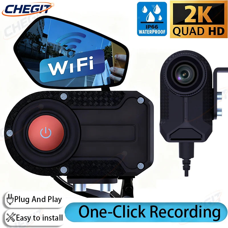 Câmera De Painel Para Motocicleta 2K HD À Prova D'água IP66 DVR 170 ° Lente Grande Angular Gravação Em Loop WiFi Night V