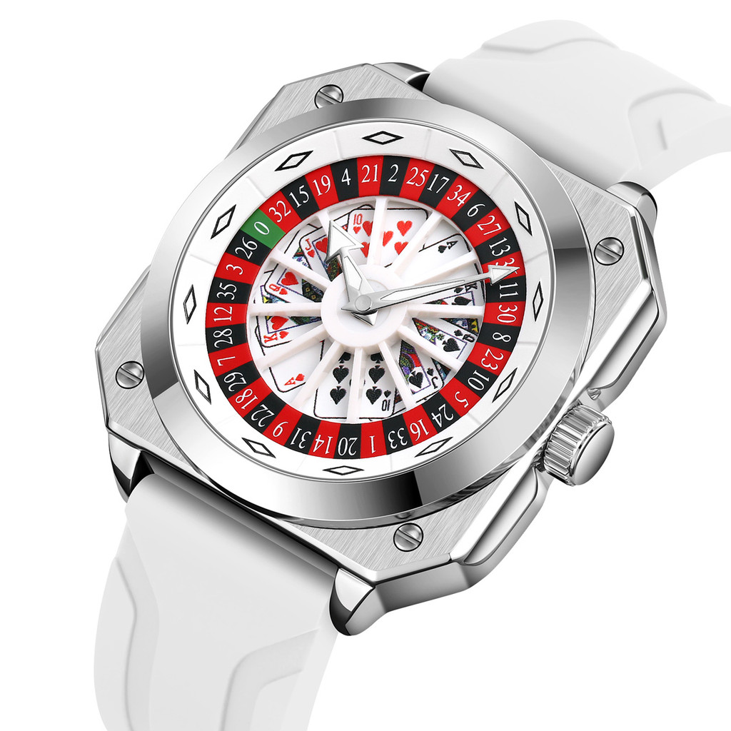 SKMEI 9379 Casino Roleta Poker Dial Octagon Case Pulseira De Silicone Relógio De Pulso De Quartzo Tema De Jogo Exclusivo